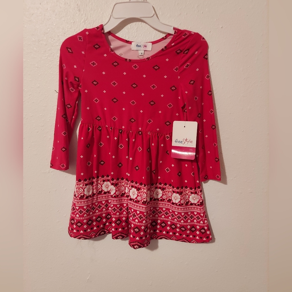 Freestyle Kids Dress in Vibrant Red and White